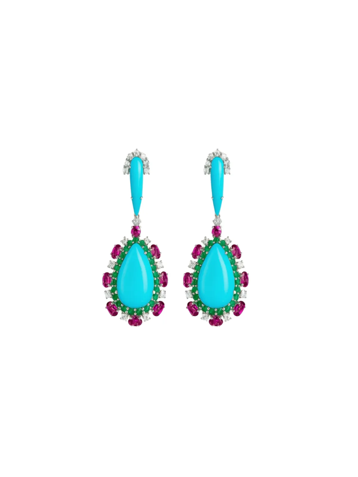20.43ct Turquoise Diamond 14K Gold Drop Earrings sold by Wish Fine Jewelry
