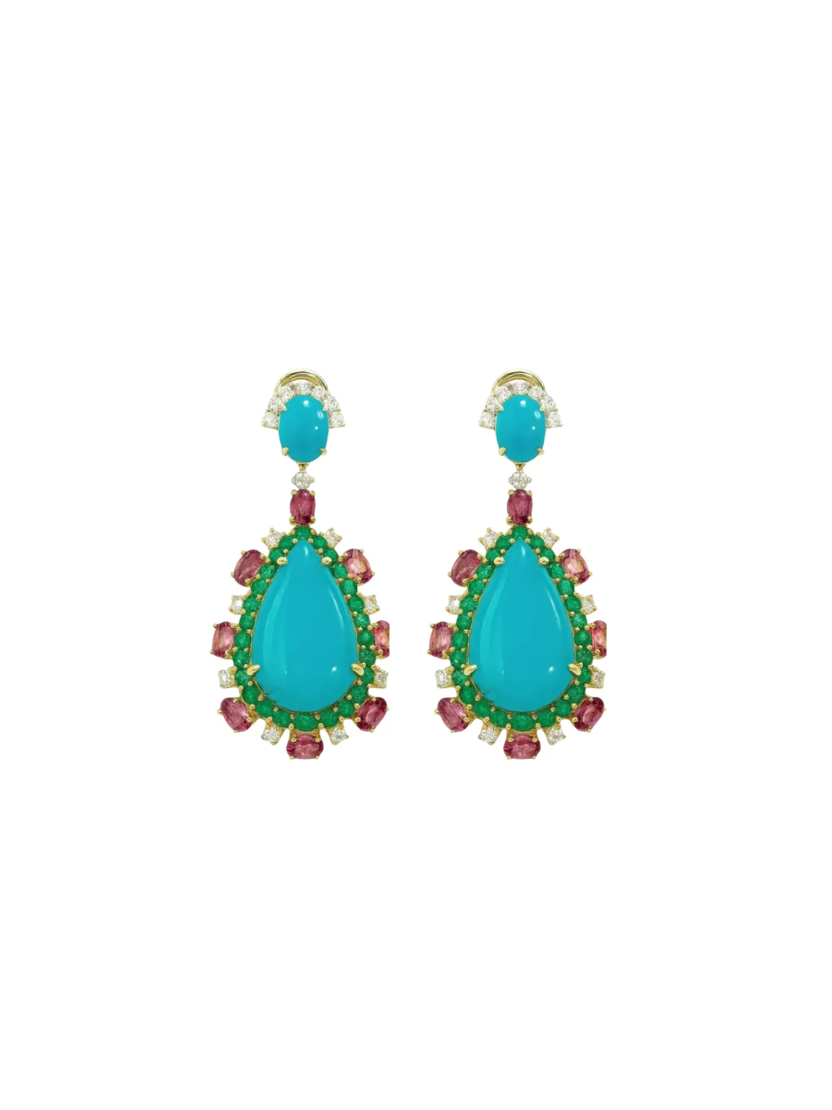 20.74ct Turquoise Diamond 14K Gold Drop Earrings sold by Wish Fine Jewelry