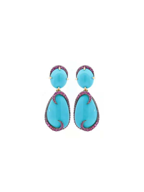 22.59ct Turquoise Ruby 18K Gold Drop Earrings sold by Wish Fine Jewelry