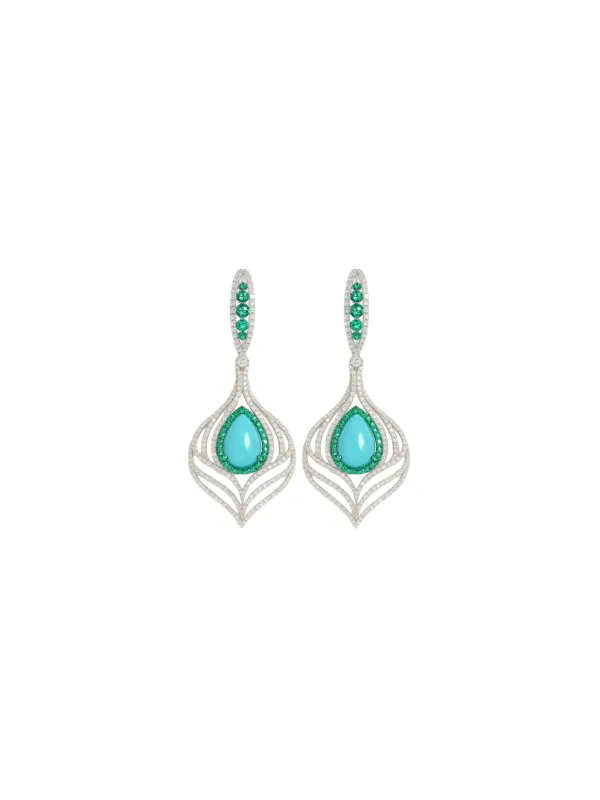 7.21ct Diamond Emerald Turquoise 18K Gold Statement Drop Earrings sold by Wish Fine Jewelry