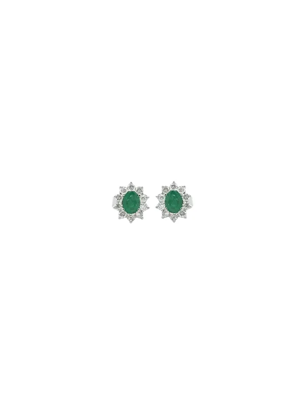 1.10ct Diamond Emerald 18K Gold Dainty Sunburst Stud Earrings sold by Wish Fine Jewelry