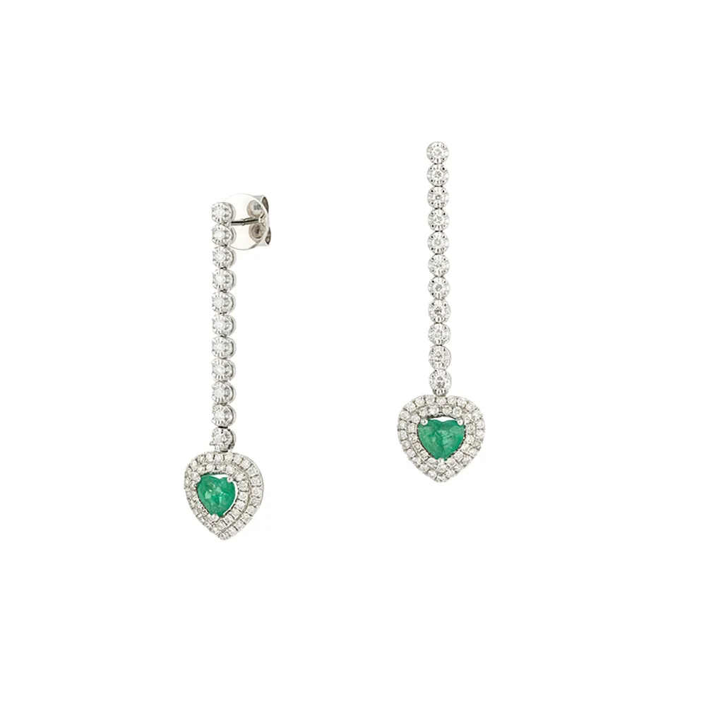 1.84ct Diamond Emerald 18K Gold Heart Drop Earrings sold by Wish Fine Jewelry