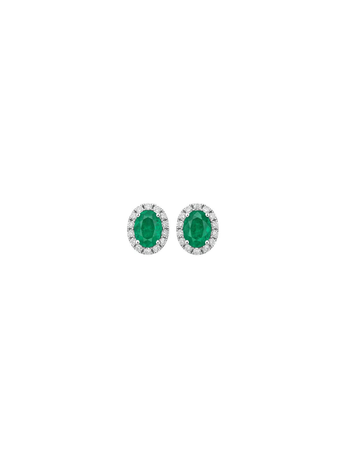 1.01ct Diamond Emerald 18K Gold Halo Stud Earrings sold by Wish Fine Jewelry