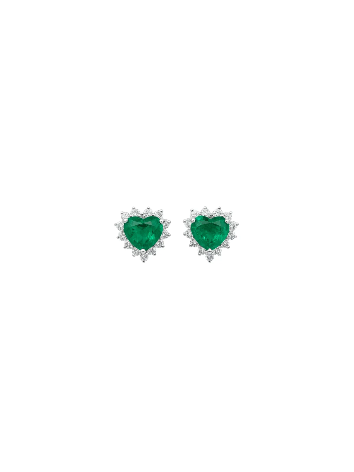 1.68ct Emerald Diamond 18K Gold Heart Halo Stud Earrings sold by Wish Fine Jewelry