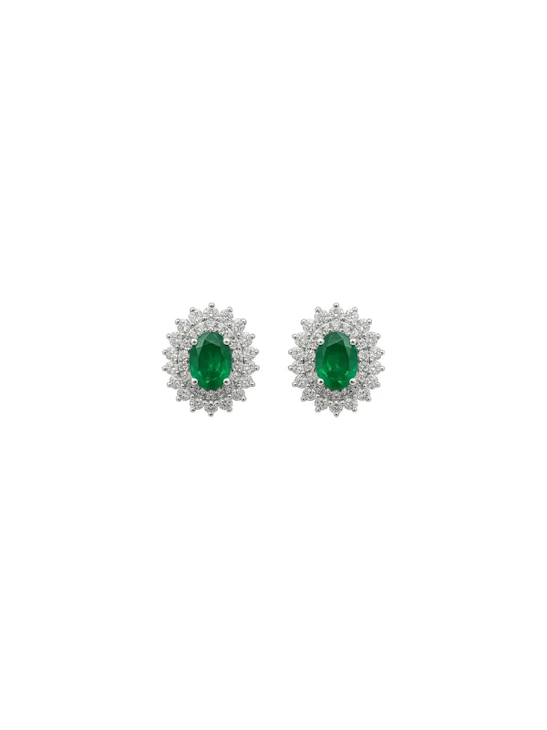 2.00ct Emerald Diamond 18K Gold Oval Stud Earrings sold by Wish Fine Jewelry