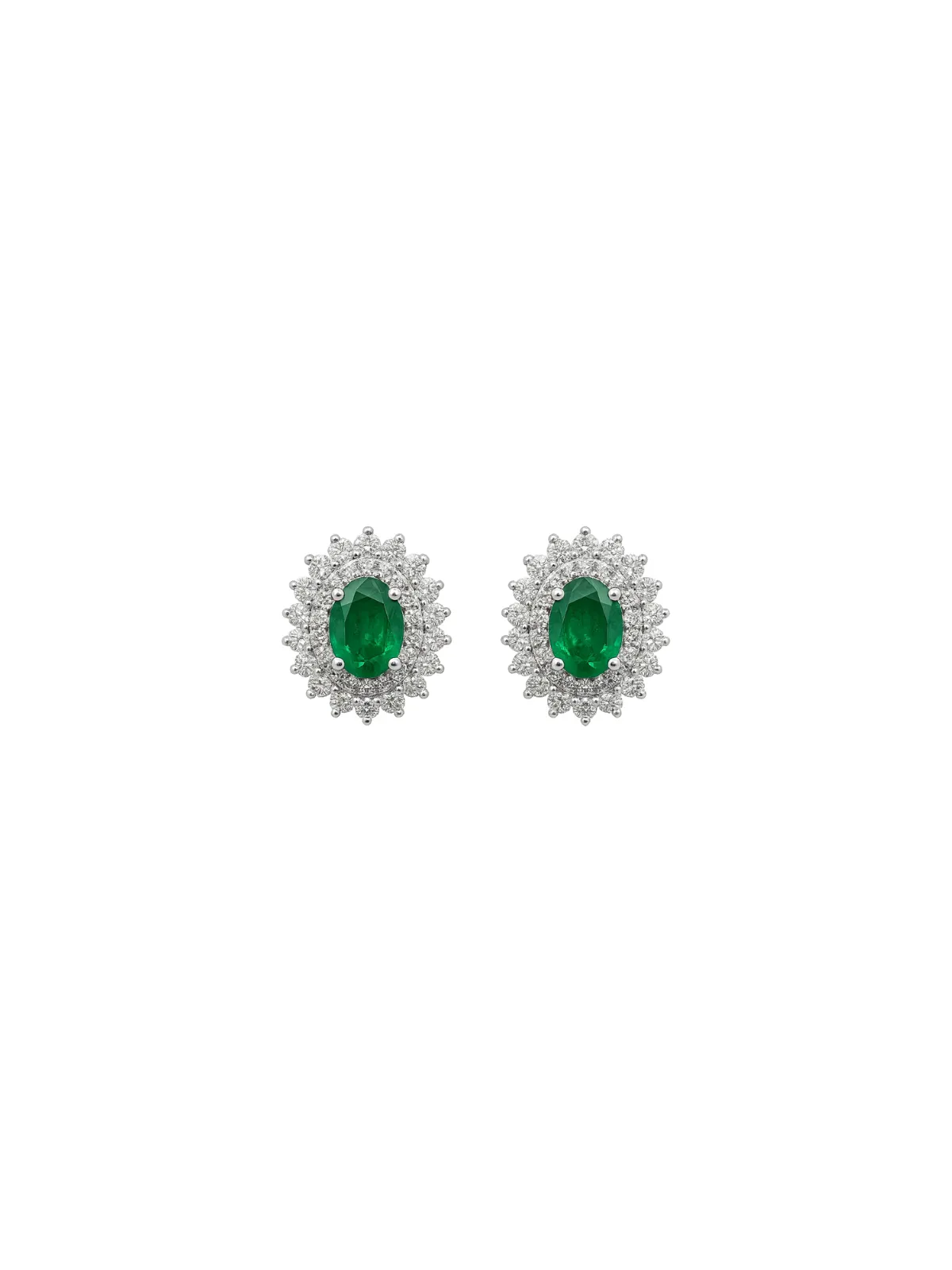2.00ct Emerald Diamond 18K Gold Oval Stud Earrings sold by Wish Fine Jewelry