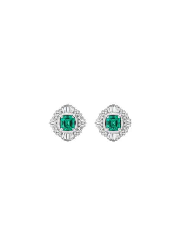 1.74ct Emerald Diamond 18K Gold Halo Earrings sold by Wish Fine Jewelry