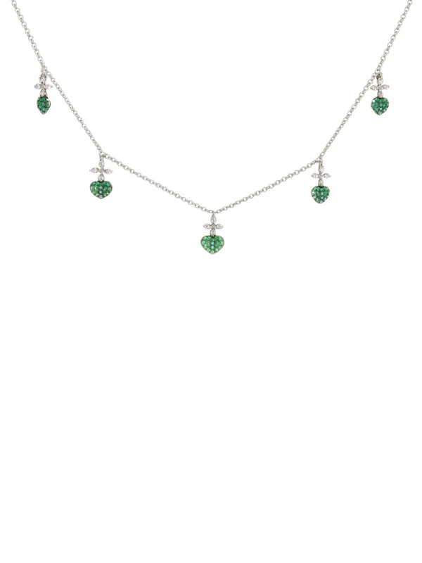 0.70ct Emerald Diamond 18K Gold Sacred Heart Station Necklace sold by Wish Fine Jewelry