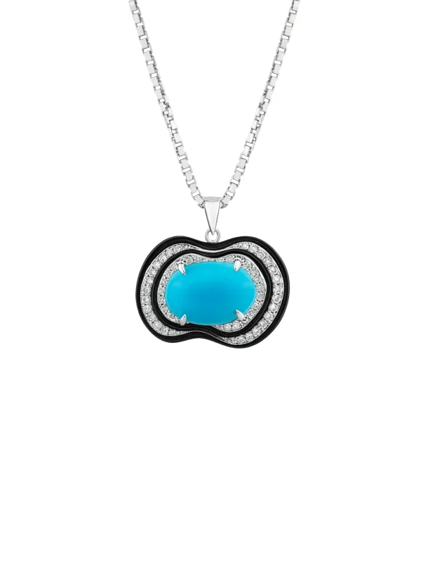 26.67ct Diamond Turquoise Black Onyx 18K Gold Heart Pendant sold by Wish Fine Jewelry