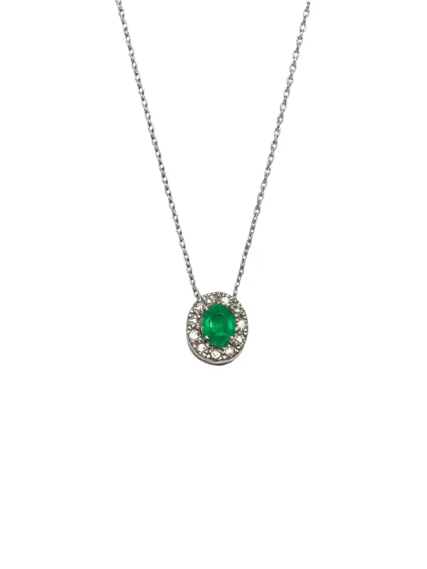 0.93ct Emerald Diamond 18K Gold Halo Necklace sold by Wish Fine Jewelry