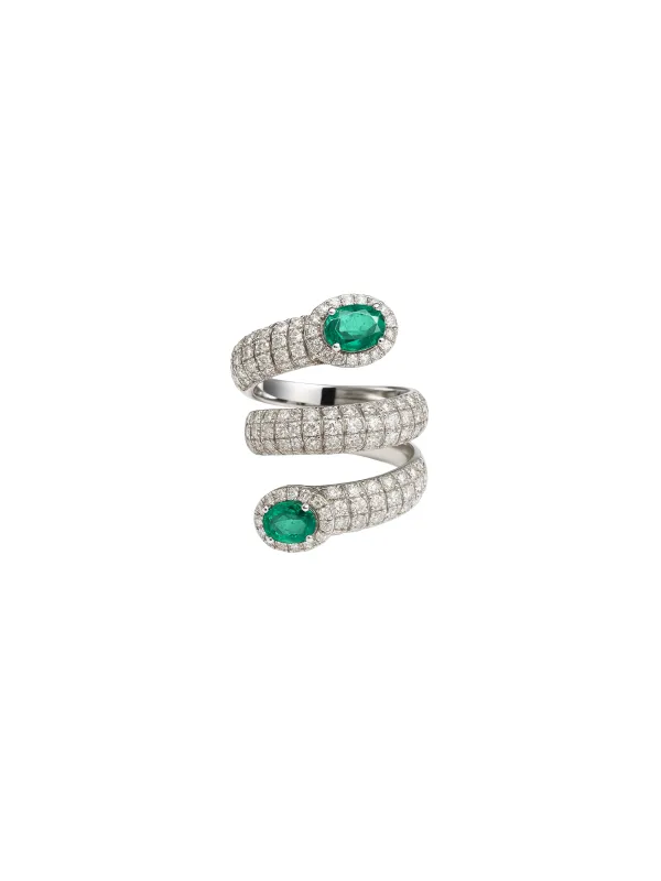 3.21ct Diamond Emerald 18K Gold Spiral Ring sold by Wish Fine Jewelry