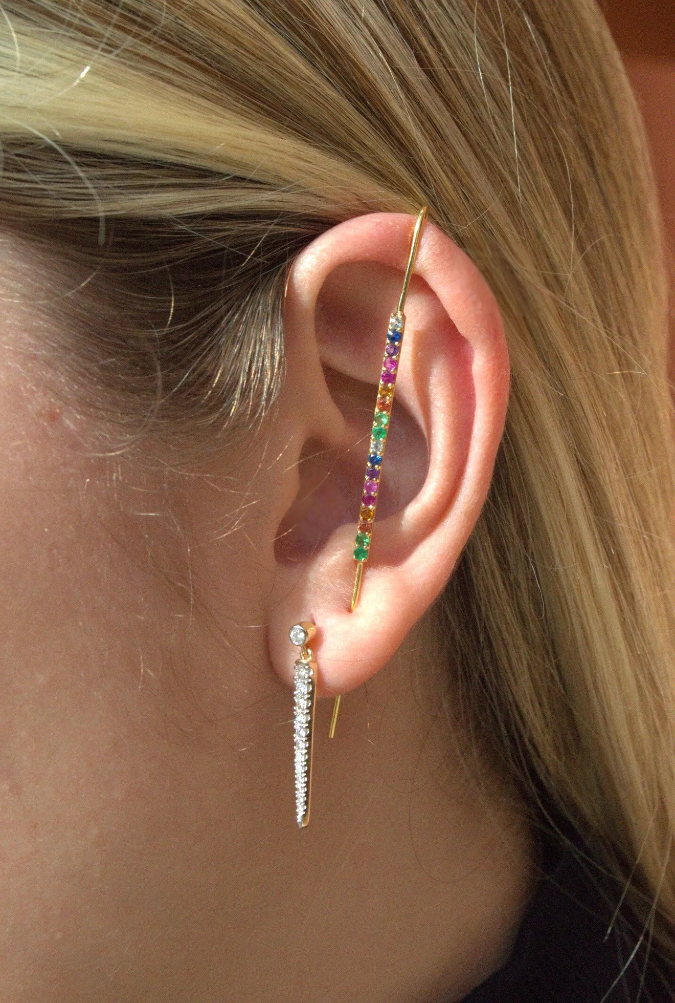 0.24ct Multi Gemstone 18K Gold Ear Pin Earrings sold by Wish Fine Jewelry product image thumbnail 2