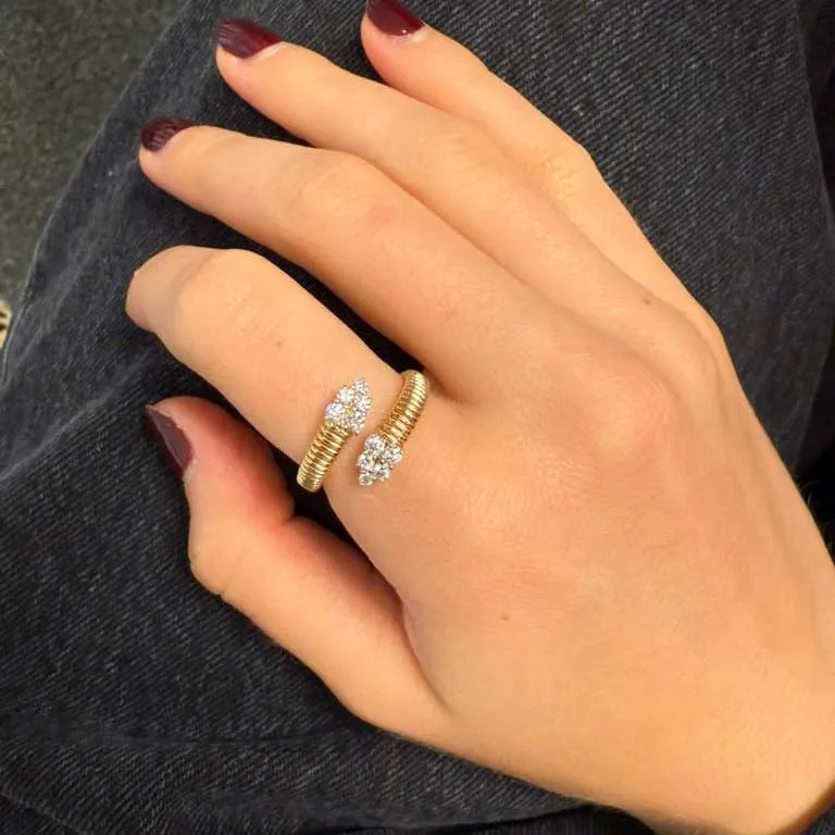 0.39ct Diamond 18K Italian Gold Grooved Bypass Ring sold by Wish Fine Jewelry product image thumbnail 2