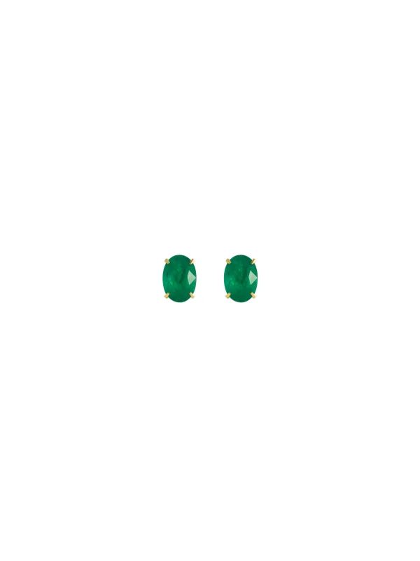 1.30ct Emerald 14K Gold Oval Stud Earrings sold by Wish Fine Jewelry