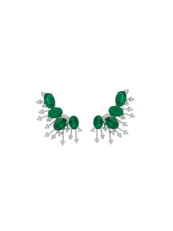 4.01ct Emerald Diamond 18K Gold Fireworks Climber Earrings sold by Wish Fine Jewelry