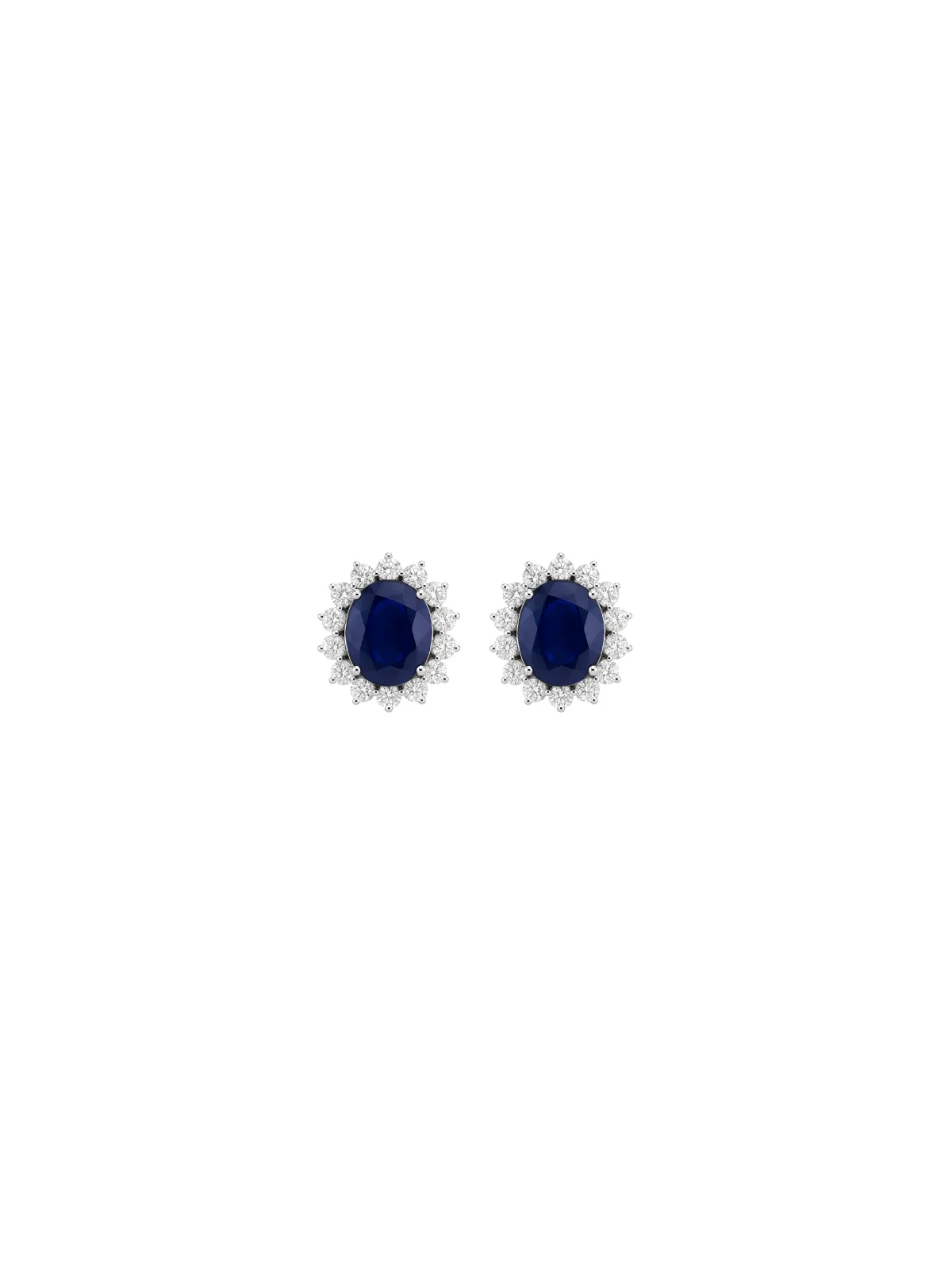 9.24ct Diamond Blue Sapphire 18K Gold Halo Stud Earrings sold by Wish Fine Jewelry