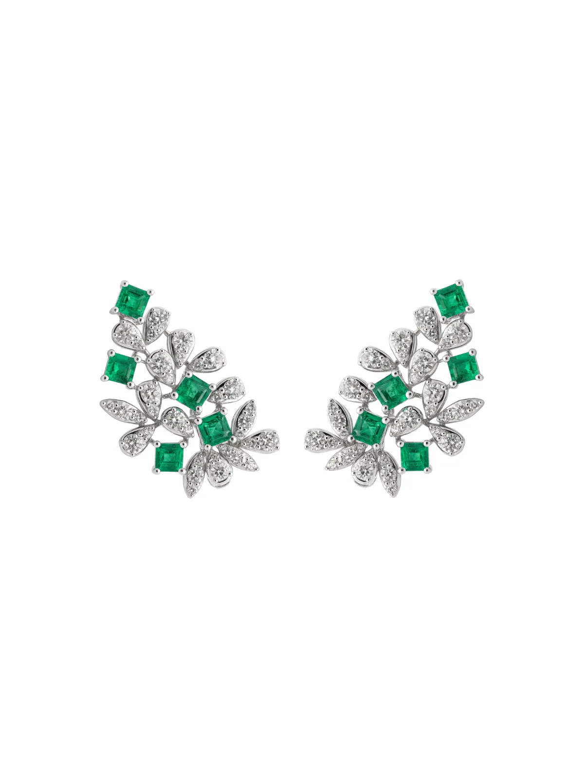 2.88ct Diamond Emerald 18K Gold Leaf Climber Earrings sold by Wish Fine Jewelry