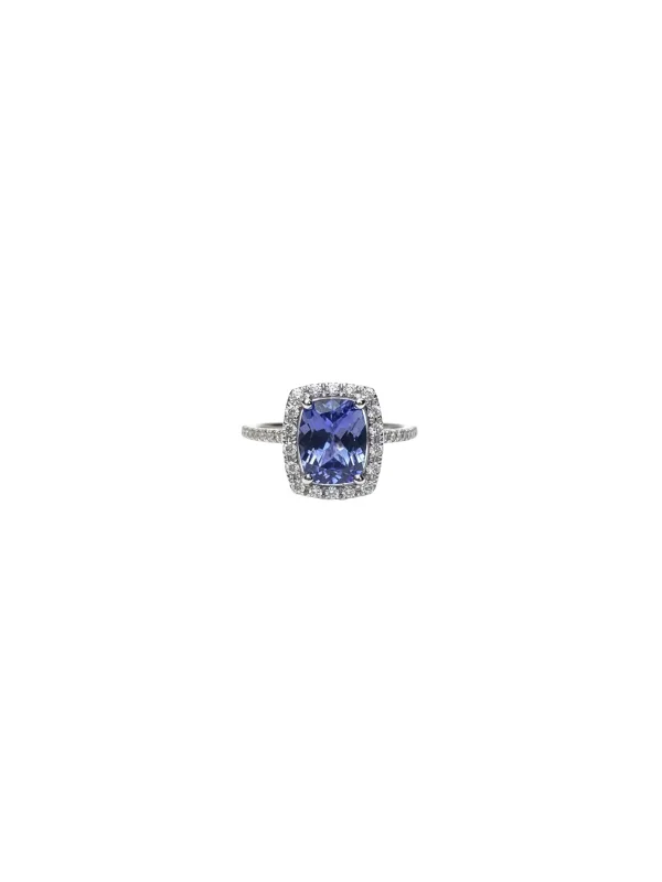 2.41ct Diamond Tanzanite 18K Gold Halo Ring sold by Wish Fine Jewelry
