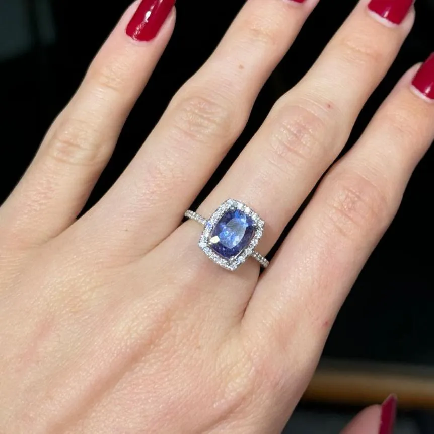 2.41ct Diamond Tanzanite 18K Gold Halo Ring sold by Wish Fine Jewelry product image thumbnail 2