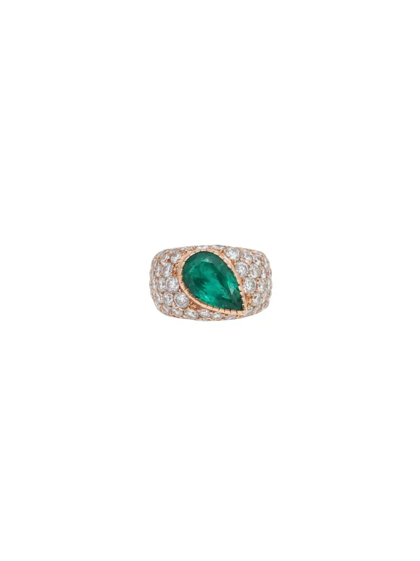 5.32ct Diamond Colombian Emerald 18K Gold Pear Ring sold by Wish Fine Jewelry