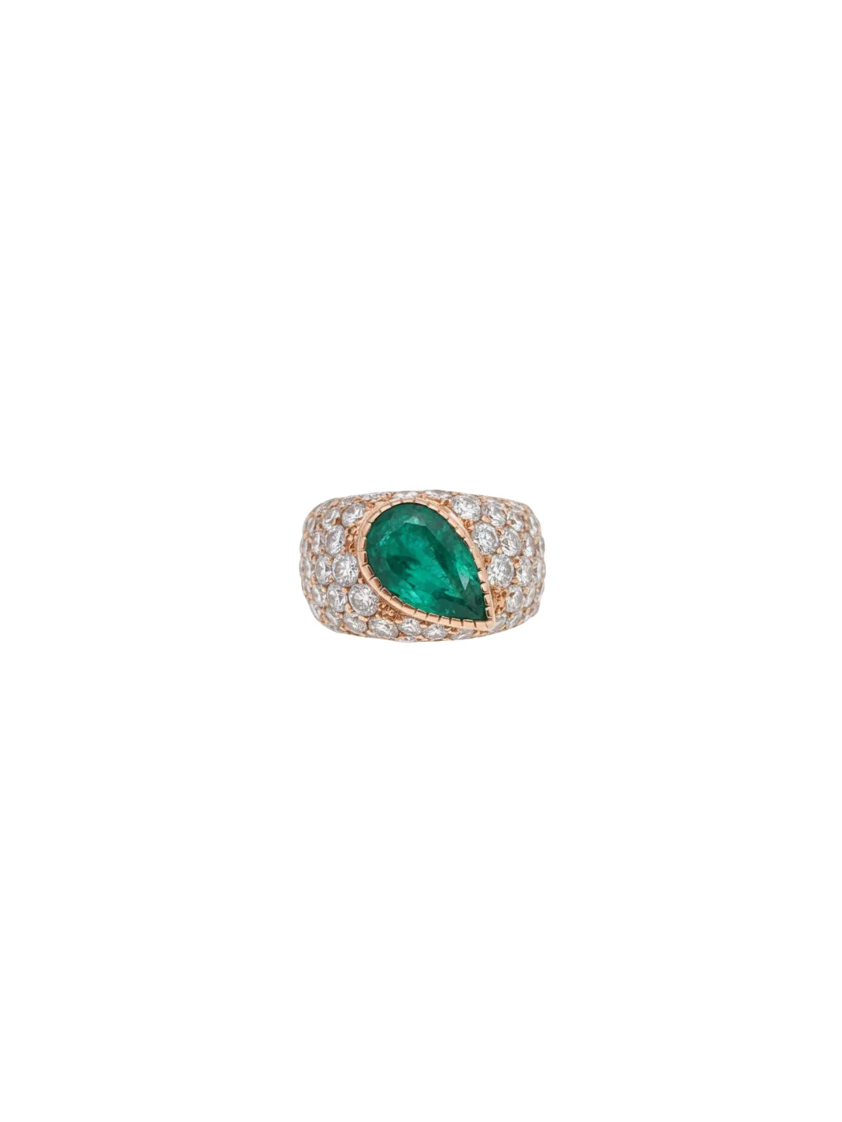 5.32ct Diamond Colombian Emerald 18K Gold Pear Ring sold by Wish Fine Jewelry