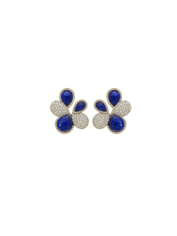 7.54ct Diamond Lapis Lazuli 14K Gold Pave Cluster Earrings sold by Wish Fine Jewelry