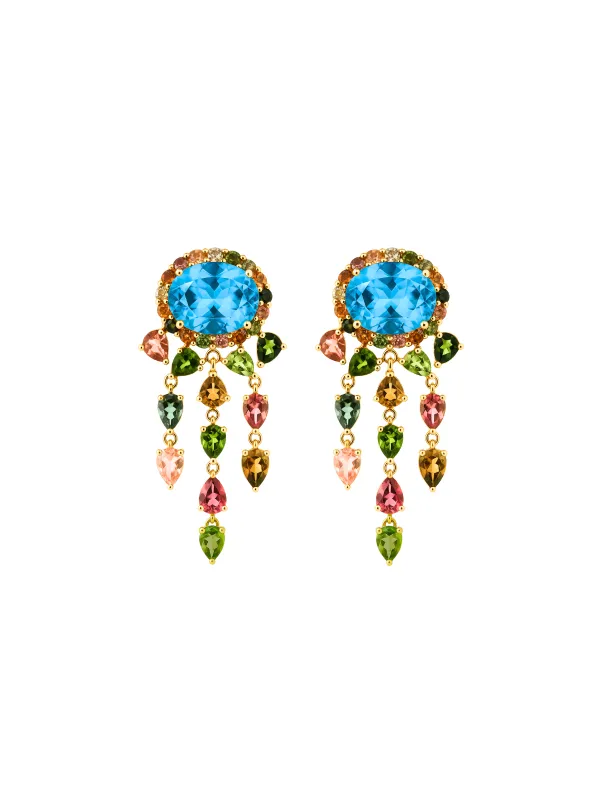 12.25ct Topaz Tourmaline 18K Gold Statement Cascade Earrings sold by Wish Fine Jewelry