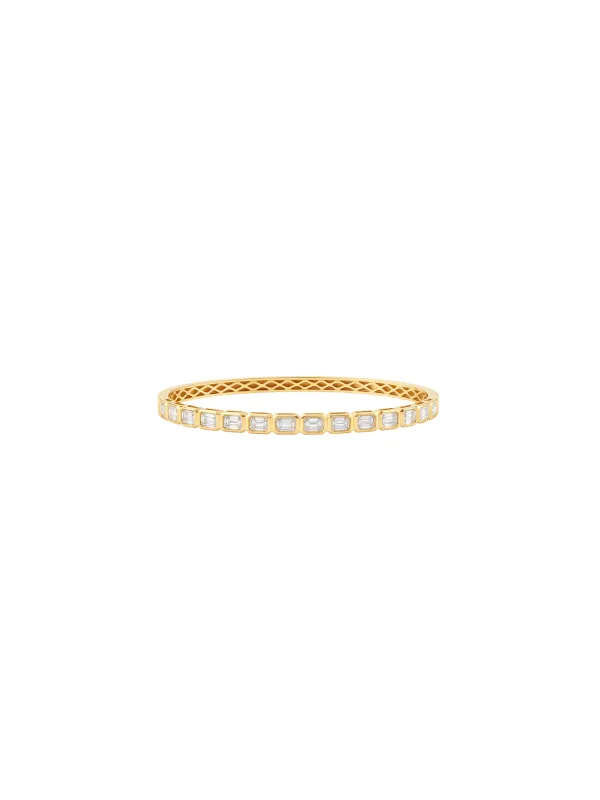 3.20ct Diamond 18K Gold Emerald Cut Bezel Bangle Bracelet sold by Wish Fine Jewelry