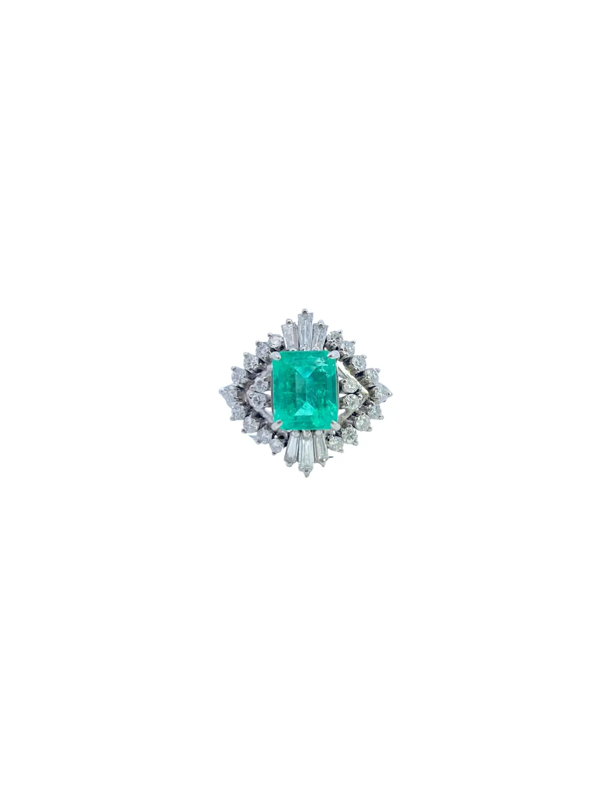 2.20ct Diamond Colombian Emerald Platinum Halo Ring sold by Wish Fine Jewelry