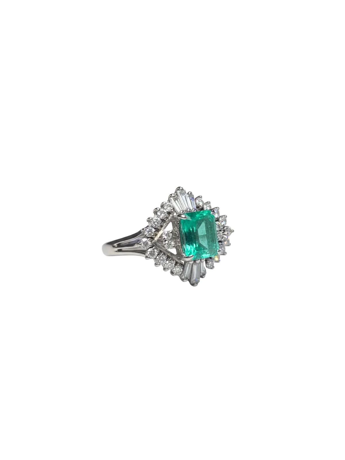 2.20ct Diamond Colombian Emerald Platinum Halo Ring sold by Wish Fine Jewelry product image thumbnail 2