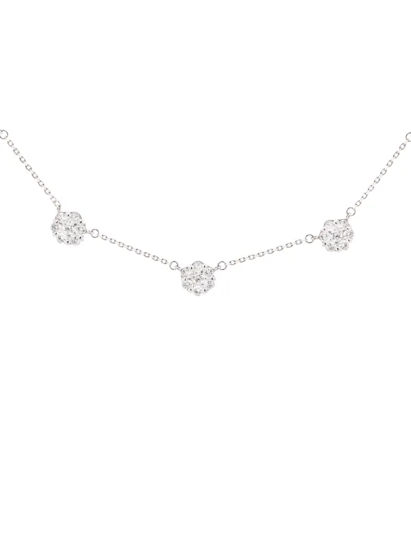 1.00ct Diamond 18K Gold Flower Cluster Stationed Necklace sold by Wish Fine Jewelry