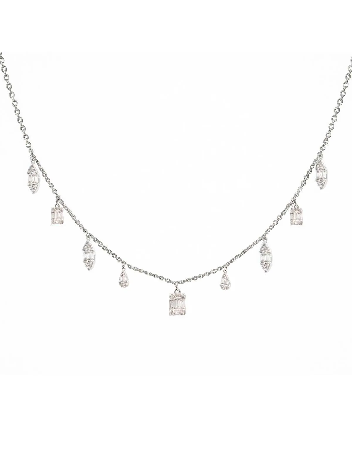 2.00ct Diamond 18K Gold Multi Shaped Dangle Drop Necklace sold by Wish Fine Jewelry