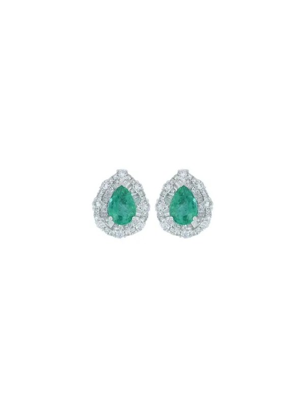 1.81ct Diamond Emerald 18K Gold Pear Halo Earrings sold by Wish Fine Jewelry