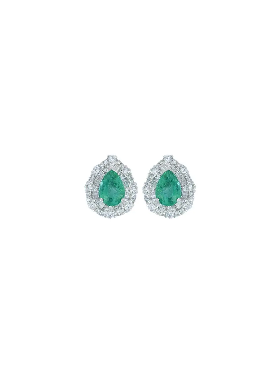 1.81ct Diamond Emerald 18K Gold Pear Halo Earrings sold by Wish Fine Jewelry