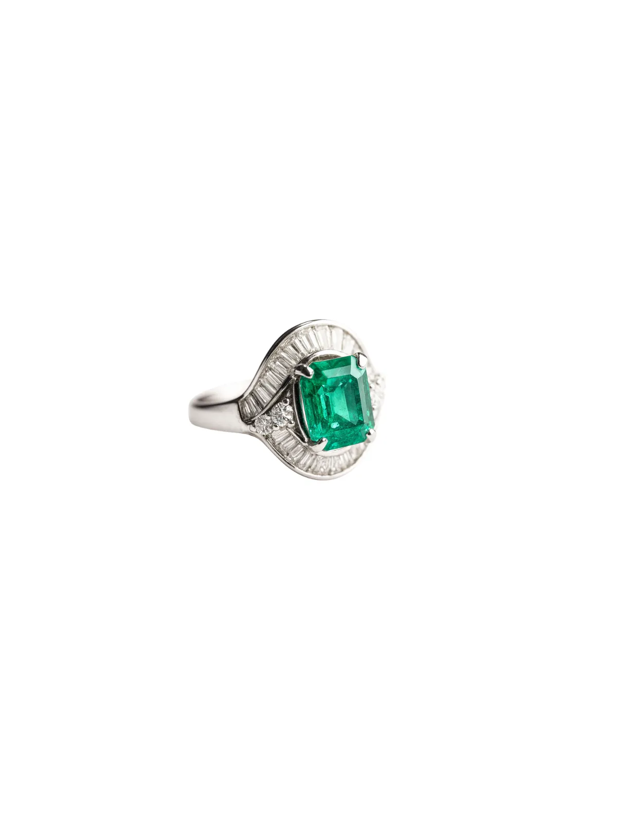 3.40ct Diamond Emerald Platinum Halo Cocktail Ring sold by Wish Fine Jewelry product image thumbnail 2