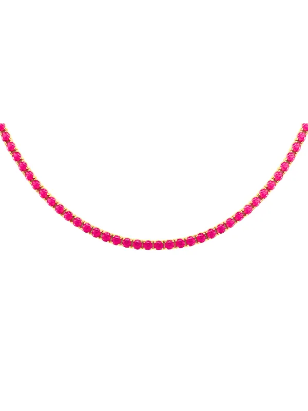 15.43ct Ruby 14K Gold Stationed Tennis Necklace sold by Wish Fine Jewelry