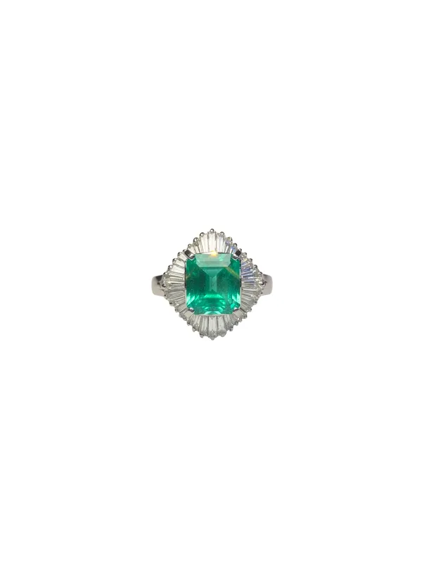 4.62ct Diamond Colombian Emerald Platinum Halo Ring sold by Wish Fine Jewelry