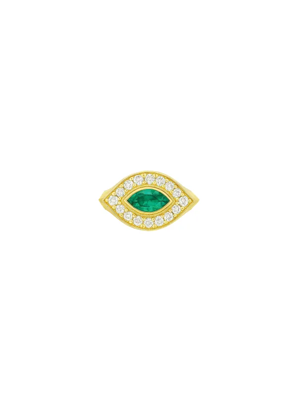 0.46ct Diamond Emerald 14K Gold Signet Ring sold by Wish Fine Jewelry