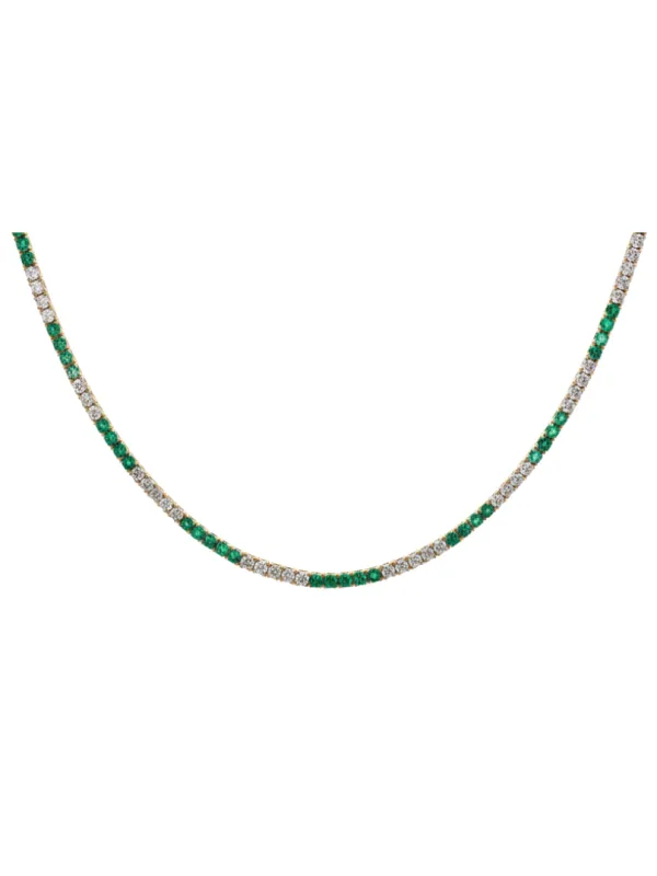 10.20ct Diamond Emerald 14K Gold Tennis Necklace sold by Wish Fine Jewelry