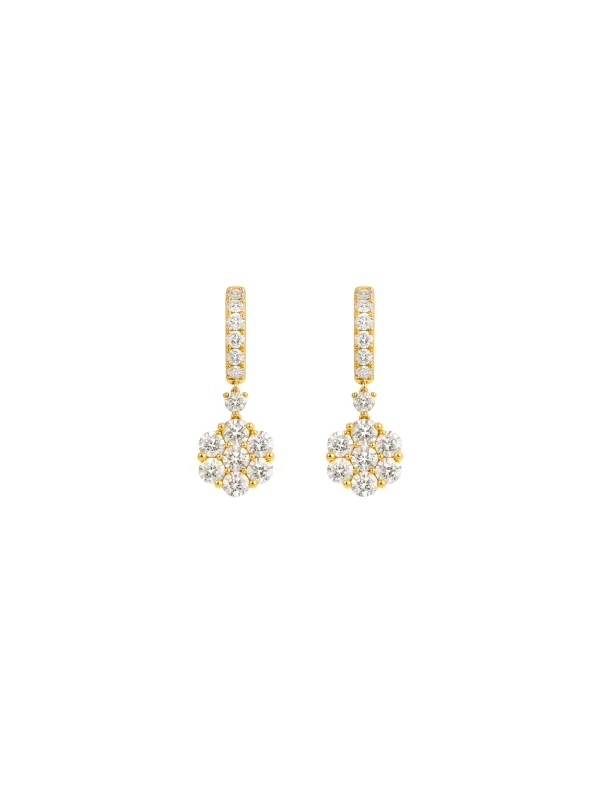 3.00ct Diamond 18K Gold Flower Drop Earrings sold by Wish Fine Jewelry