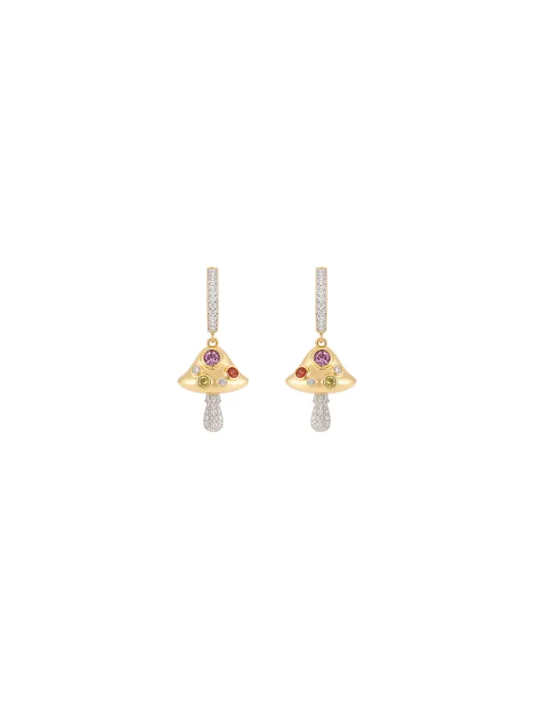 0.93ct Diamond Multi Gemstone 14K Gold Mushroom Dangle Drop Earrings sold by Wish Fine Jewelry