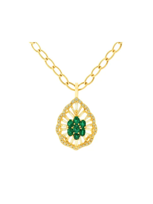 2.00ct Diamond Emerald 18K Gold Pendant Chain Necklace sold by Wish Fine Jewelry