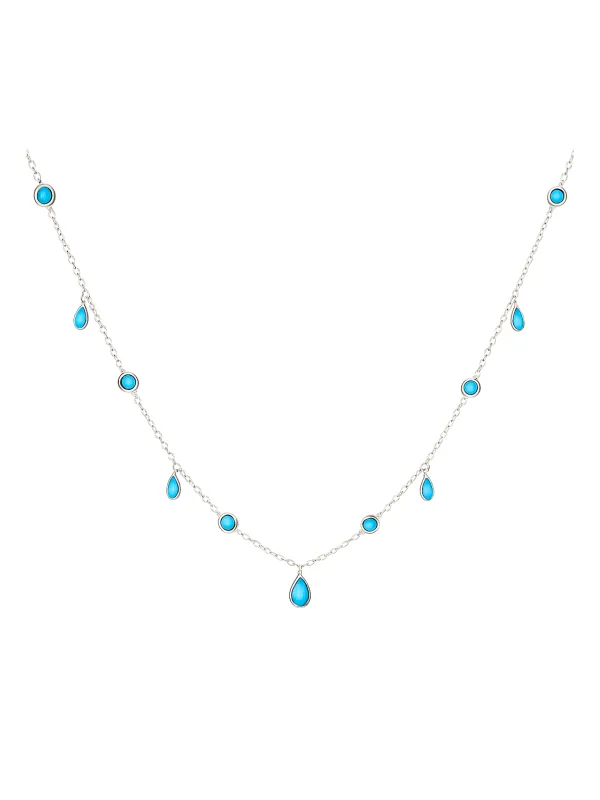 Turquoise 14K Gold Stationed Drop Dainty Necklace sold by Wish Fine Jewelry