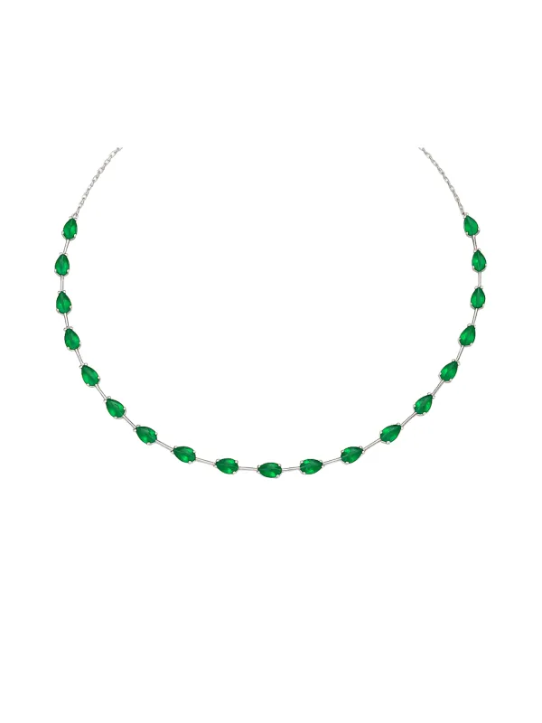 3.68ct Emerald 18K Gold Pear Choker Tennis Necklace sold by Wish Fine Jewelry