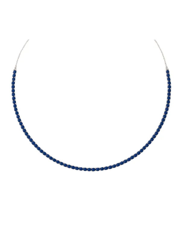 4.68ct Blue Sapphire 18K Gold Choker Tennis Necklace sold by Wish Fine Jewelry