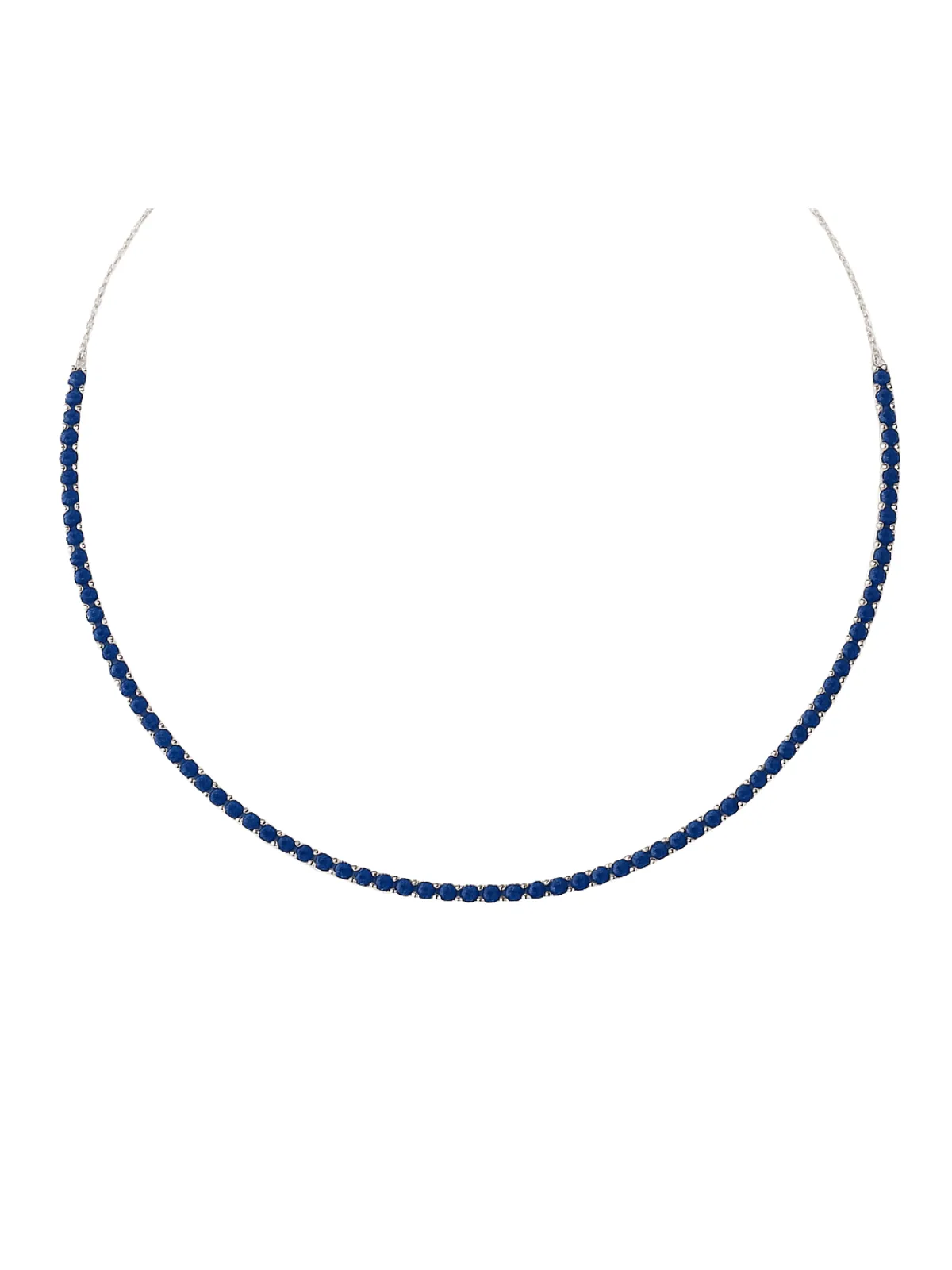 4.68ct Blue Sapphire 18K Gold Choker Tennis Necklace sold by Wish Fine Jewelry