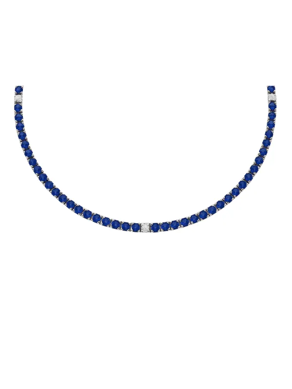 12.69ct Diamond Sapphire 14K Gold Tennis Necklace sold by Wish Fine Jewelry