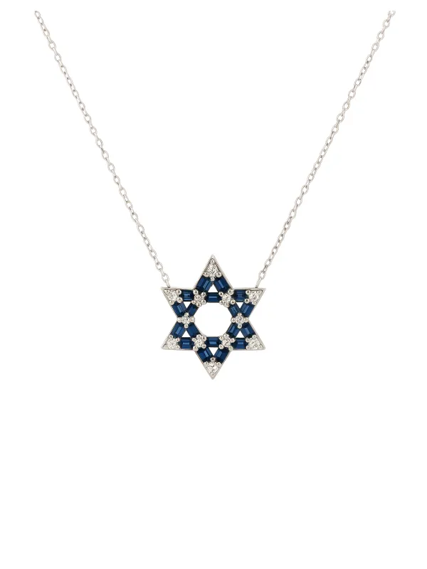 2.21ct Diamond Sapphire 14K Gold Star of David Necklace sold by Wish Fine Jewelry