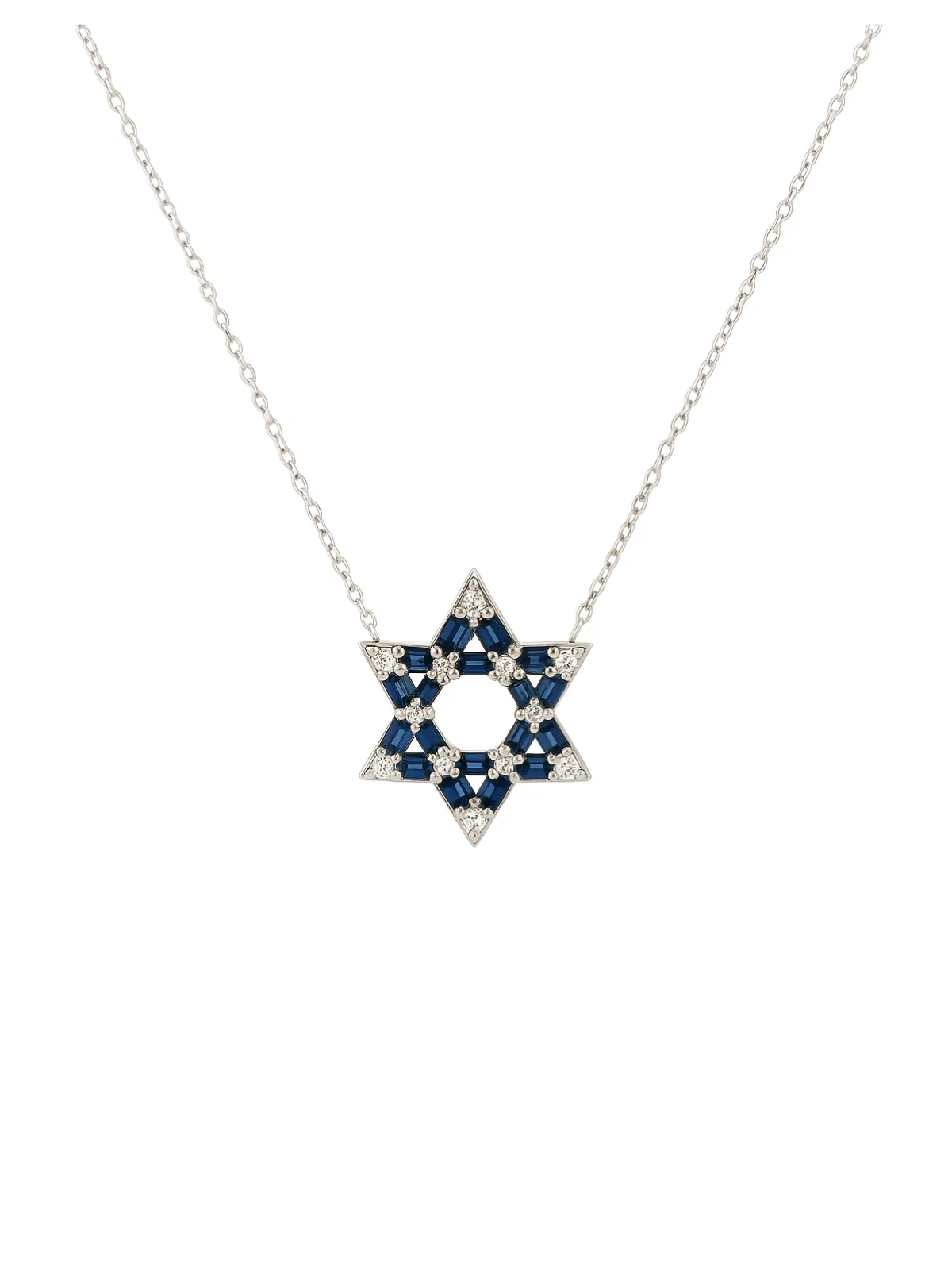 2.21ct Diamond Sapphire 14K Gold Star of David Necklace sold by Wish Fine Jewelry