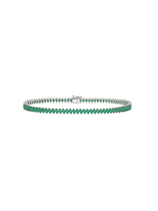 5.30cts Emerald 18K Gold Marquis Tennis Bracelet sold by Wish Fine Jewelry